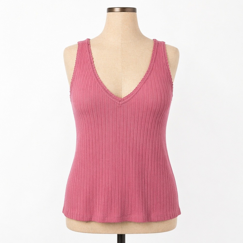 Universal Thread Lace Trim Ribbed VNeck Tank Top Plus Size XXL Coquette Romantic